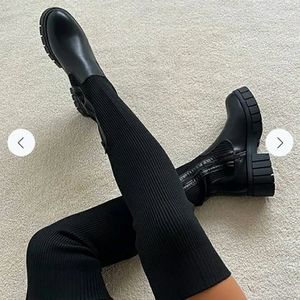 Black Knitted Over the Knee High Boots